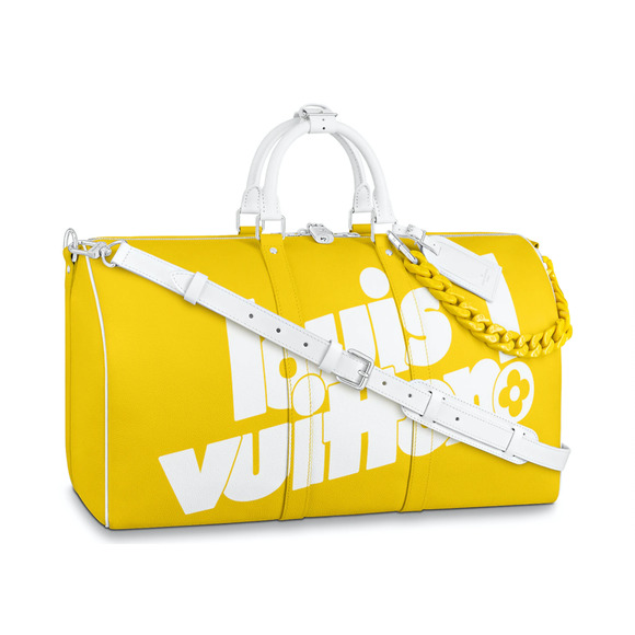 Louis Vuitton Keepall Bandouliere 50 Yellow White Exclamation Weekend Travel Bag - Picture 1 of 12